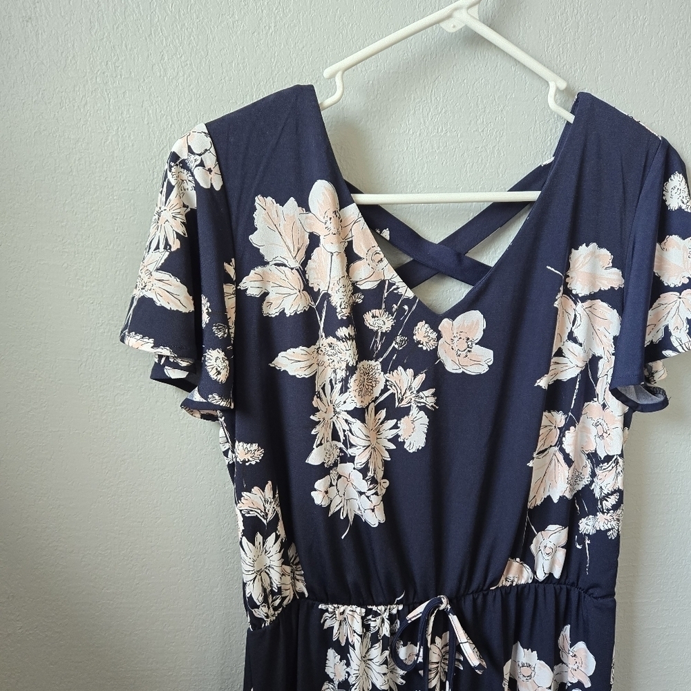 Maurices Medium Blue Floral Stretchy Summer Dress - Picture 2 of 6